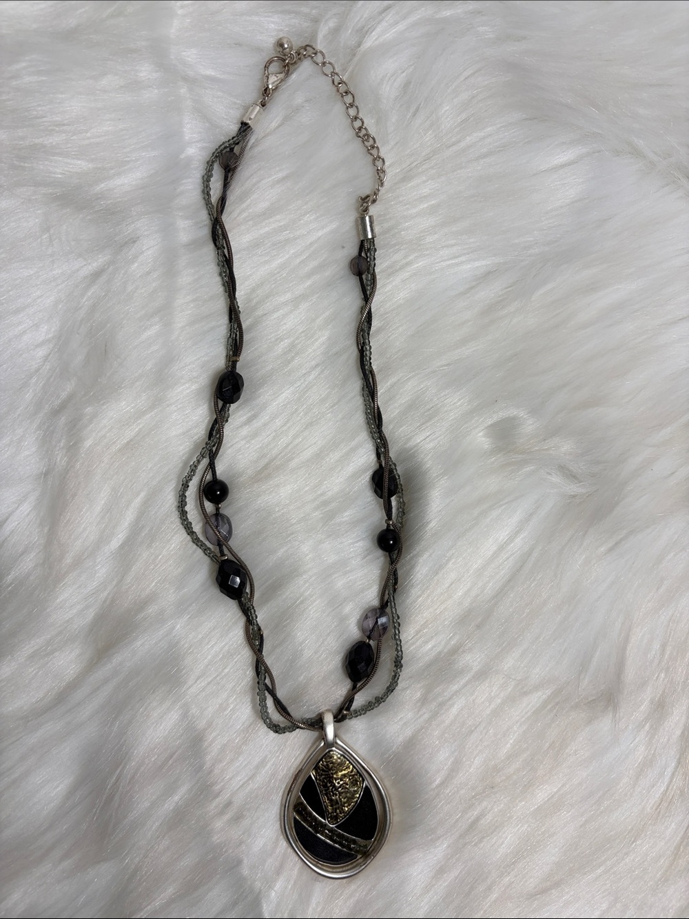 Elegant Black Silver Teardrop Pendant Necklace